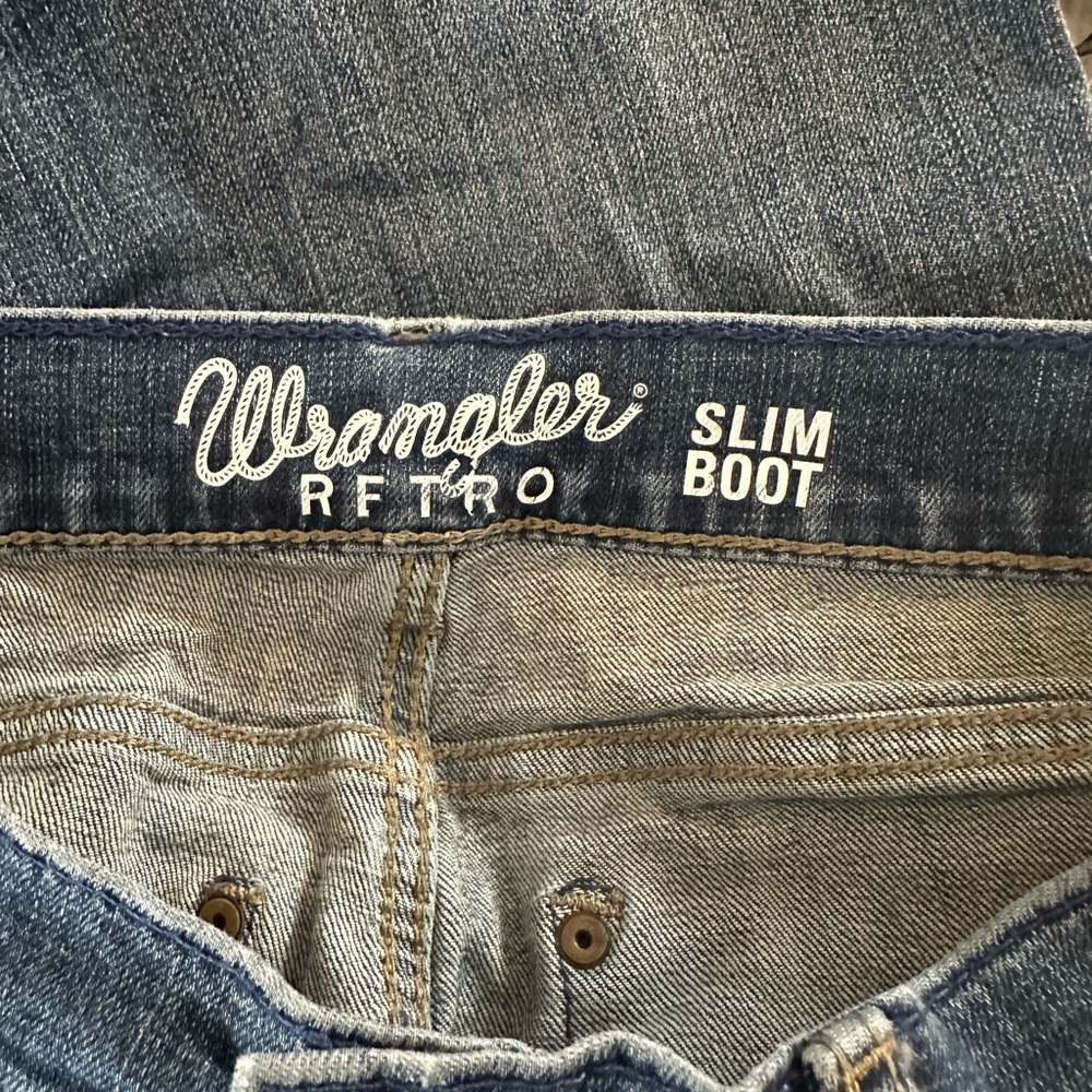 Men’s Sz 29 x 32 Wrangler Retro Slim Boot Medium Worn Wash 5 Pocket Denim Jeans - Picture 5 of 5